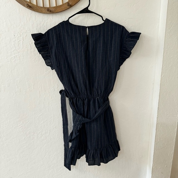 Etophe Studio Navy Blue Flutter Ruffle Wrap Mini Dress Cotton Size Small - Picture 3 of 12